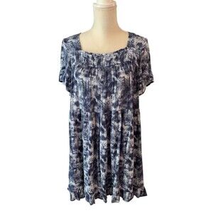 Hudson Gray Short Sleeve Drop Waist Tiered Dress Ruffle Hem Blue Tie Dye Small
